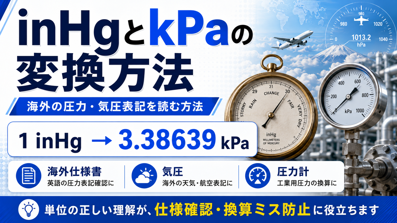 inHgとkPaの変換方法｜海外の圧力・気圧表記を読む方法