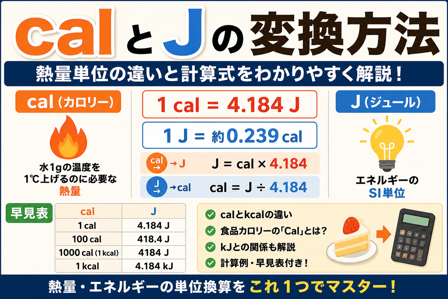calとJの変換方法｜熱量単位の違いと計算式