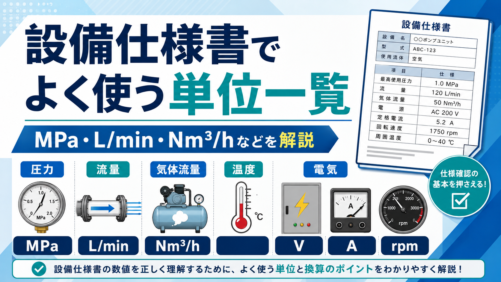設備仕様書でよく使う単位一覧｜MPa・L/min・Nm³/hなどを解説