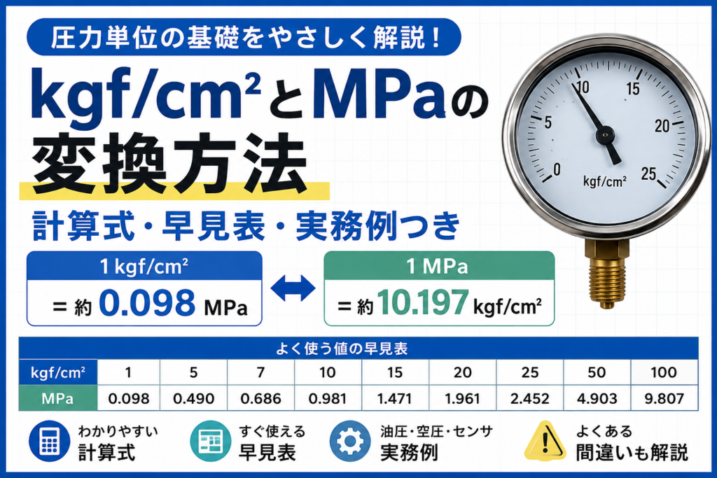 kgf/cm²とMPaの変換方法｜1kgf/cm²は何MPa？計算式・早見表・実務例つき
