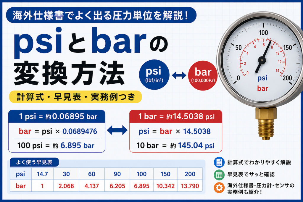 psiとbarの変換方法｜1psiは何bar？海外仕様書でよく出る圧力単位を解説
