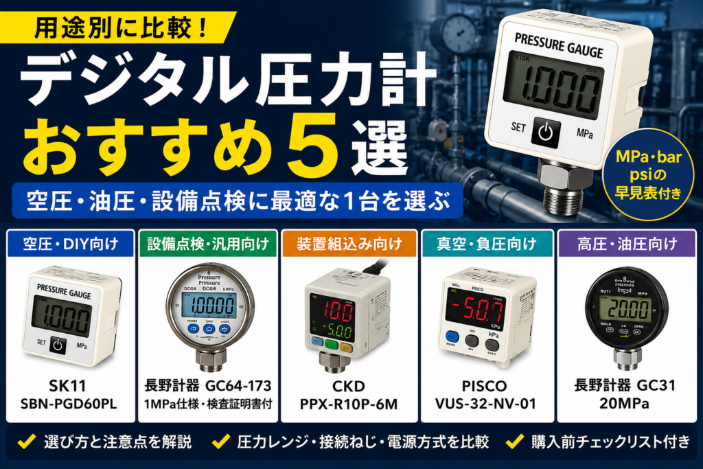 デジタル圧力計おすすめ5選｜空圧・油圧・設備点検向け